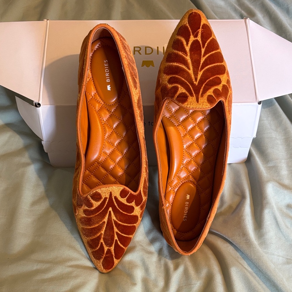 Birdies Starling 9 Women's Burnt Orange Patterned Loafers flats EUC